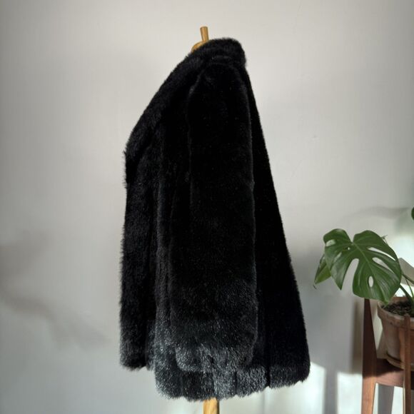 Vintage Black Faux Fur Coat | 80s 90s Plush Modacrylic Mod Jacket, USA Made - Picture 11 of 16